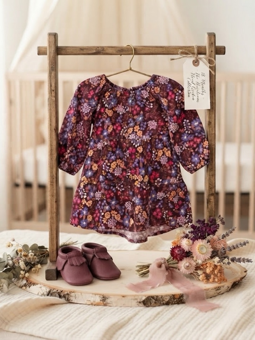 wonder nation Purple Floral Long-Sleeve Dress for Girls